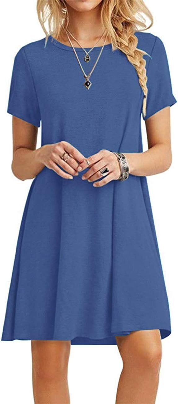 AUSELILY Damen Kleider Sommer Kurzarm Shirtkleider Kurz Sommerkleider Leicht Freizeitkleid mit Tasch