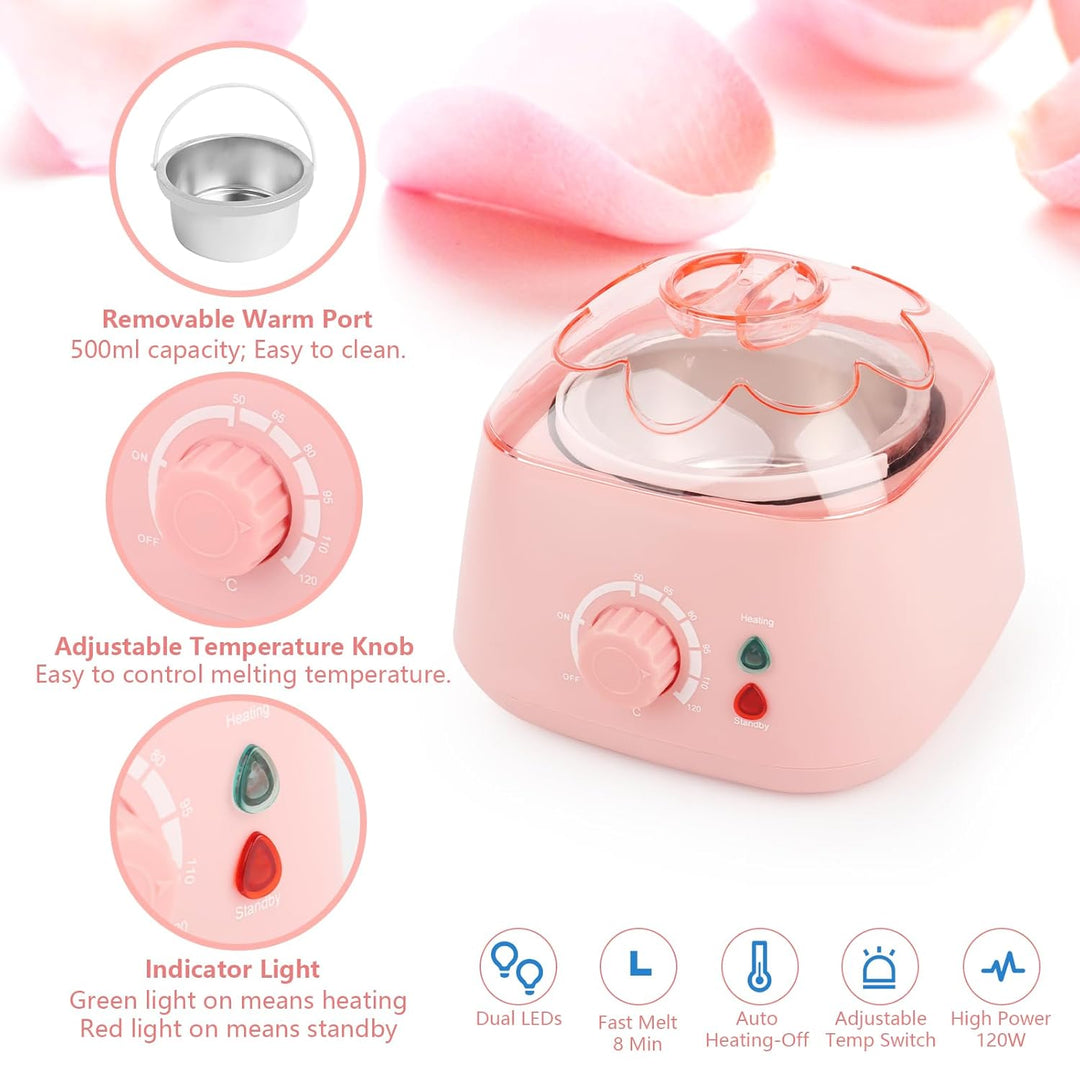 LWMTT Waxing Set 500ml Warmwachs Haarentfernung mit 400g Wax- Professionelle Wachsmaschine mit abneh