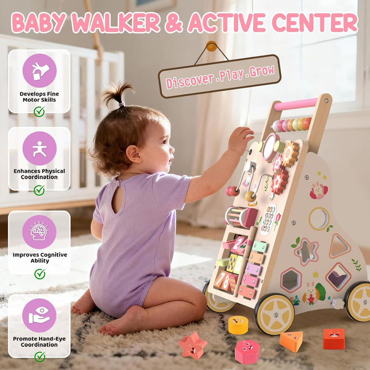 Lauflernhilfe aus Holz, Schiebe-Lauflernhilfe mit Rädern, Montessori-Lauflernspielzeug für Kleinkind