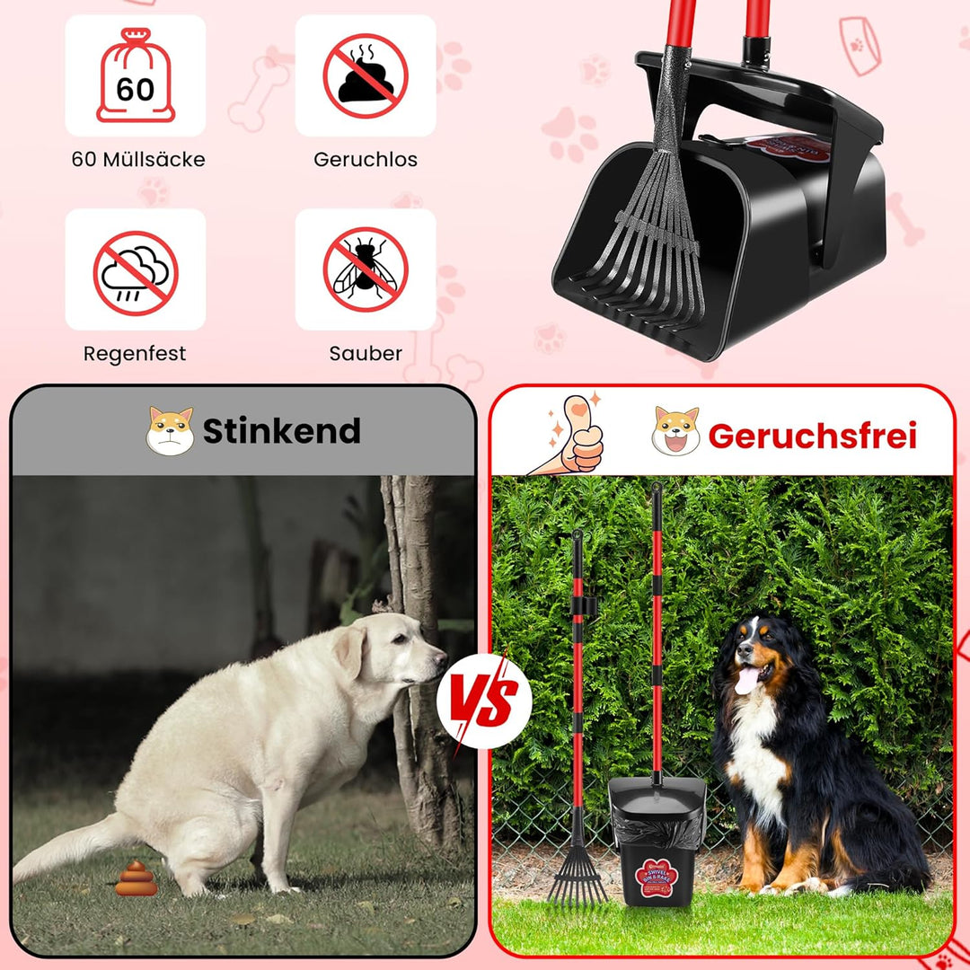 Ormalla Hundekotschaufel Schwenkbehälter Und Rechen Mit 60 Hundekotbeutel, Hundekotsammler Für Gross