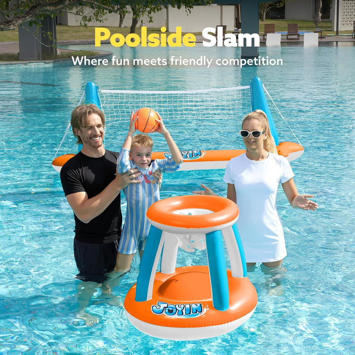 JOYIN Aufblasbare Pool Float Set, Volleyballnetz & Basketballkörbe & Bälle für Kinder und Erwachsene