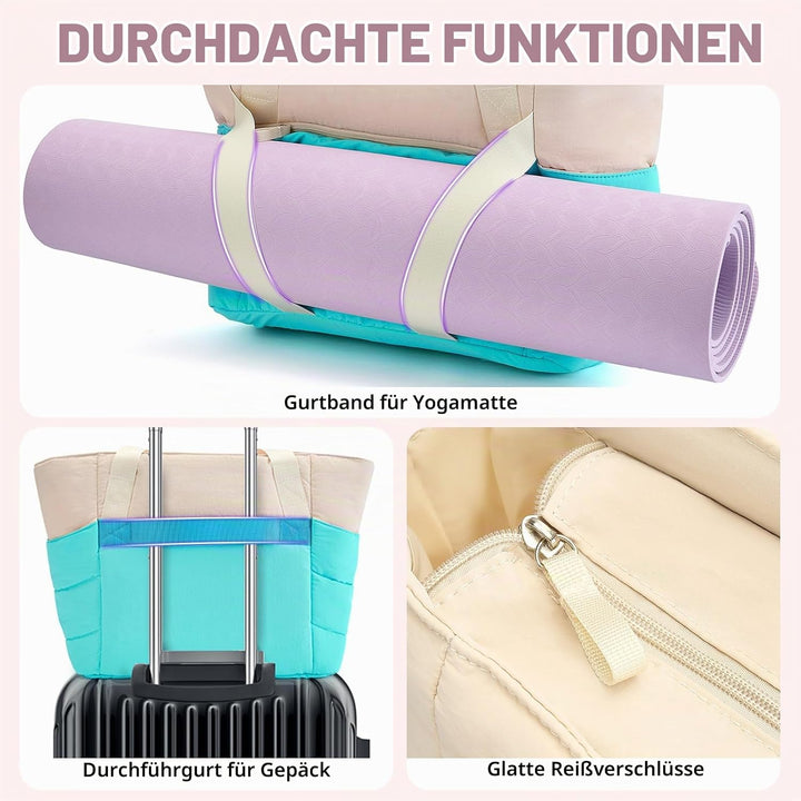 Axcone Tragetasche für Damen mit Reissverschluss,Gesteppte Tragetasche,Sporttasche mit Yogamatten-Gu