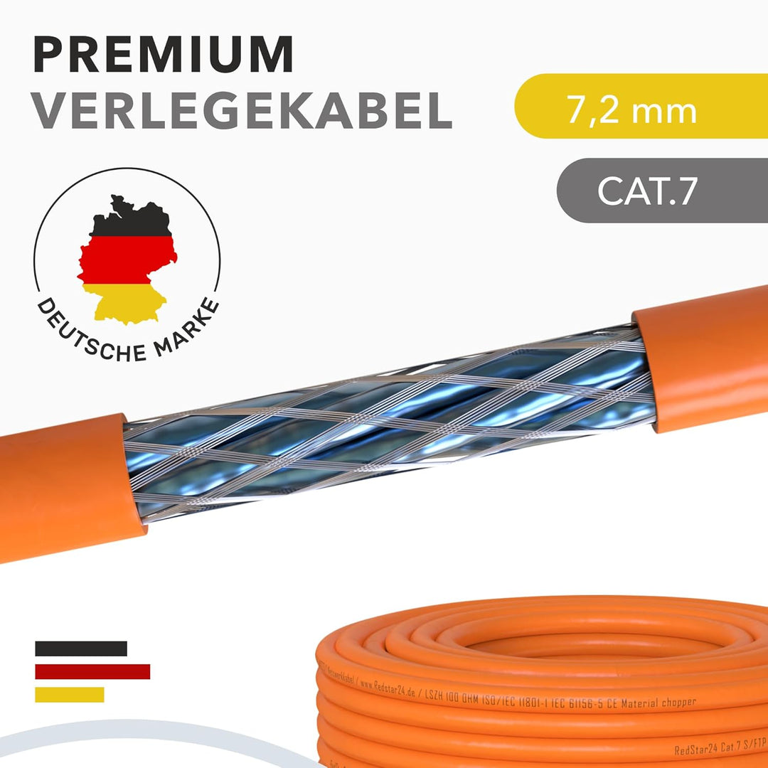 RedStar24 CAT7 Duplex Kabel 50m Verlegekabel Netzwerkkabel CAT 7 Twin LAN Installationskabel SFTP PI