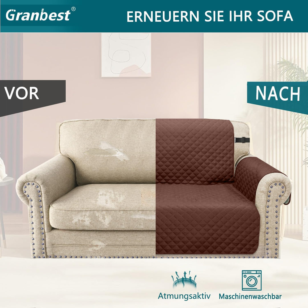 Granbest wasserdichte Sofabezug 3 Sitzer rutschfeste Couchbezug mit Elastischen Riemen, Waschbare So