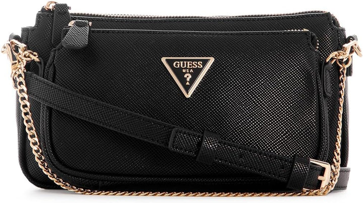 GUESS Damen Noelle Dbl Pouch Crossbody Bag Schwarz, Schwarz
