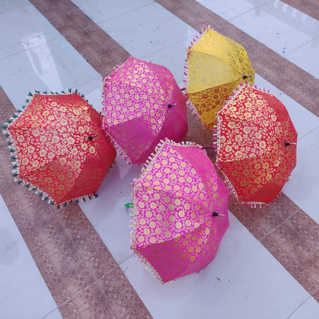 Worldoftextile 5 Stück gemischte indische Hochzeits-Regenschirme, handgefertigt, Vintage-Sonnenschir