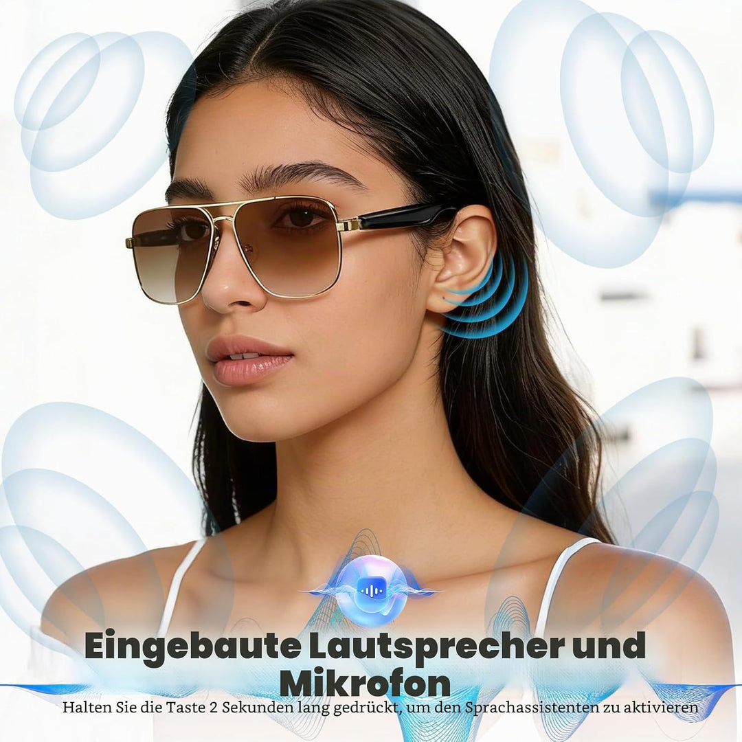 Bluetooth Audio Sonnenbrille mit UV400 Polarisationsgläsern, Open-Ear-Lautsprechern & Mikrofon,Smart