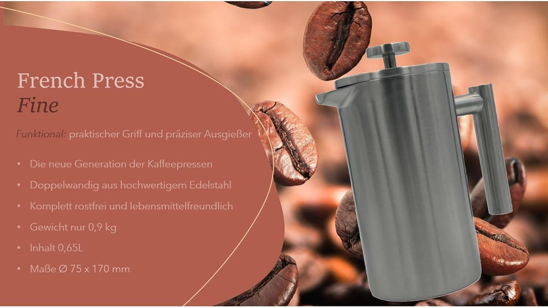 Thermo French Press Fine 0,5L - Geniessen Sie länger heissen Kaffee in stilvoller Eleganz - doppelwa