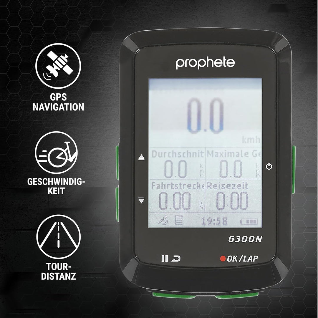 PROPHETE Fahrradcomputer GPS-Navigation, 14 Funktionen, Fahrradnavi, Wasserdicht IPX6, Beleuchtetes