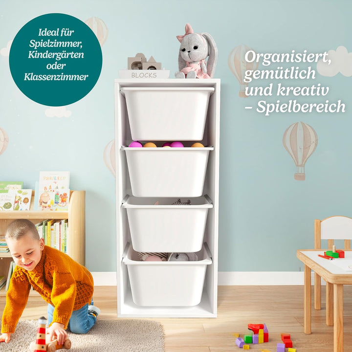 LEOKIDS Spielzeug-Aufbewahrungsbox für Kinderzimmer – Kinderregal mit 4 Boxen, Spielzeugschrank und