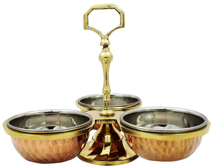 SKAVIJ Kupfer stahl serviergurke, gewürzschalenhalter 3-schalen set (0,18 liter)