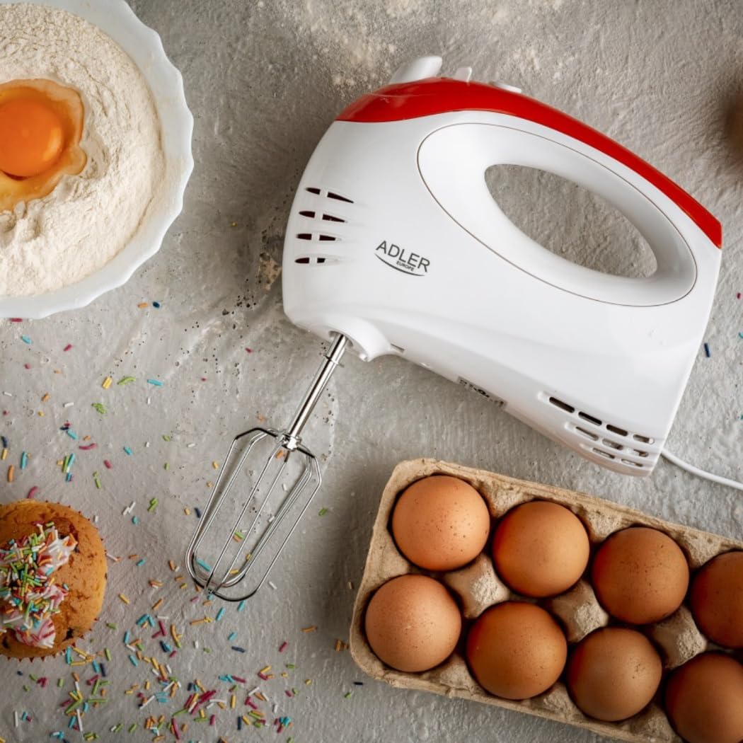 Adler AD 4212 2 in 1 Hand Mixer to mix Handrührgerät, weiss/rot