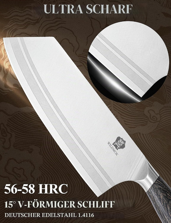 WILDMOK Fleischerbeilmesser 19,8 cm, ultrascharfe chinesische Kochmesser – Küchenhackmesser, deutsch