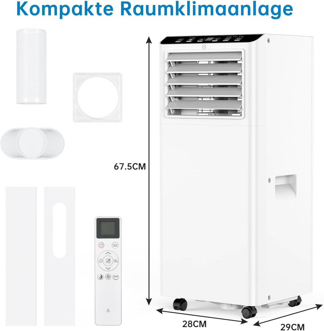 7000 BTU Mobile Klimaanlage, KüHlen, Entfeuchten, 2 Stufen LüFter, Leiser Schlafmodus + Fensterabdic
