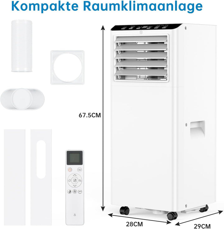 7000 BTU Mobile Klimaanlage, KüHlen, Entfeuchten, 2 Stufen LüFter, Leiser Schlafmodus + Fensterabdic