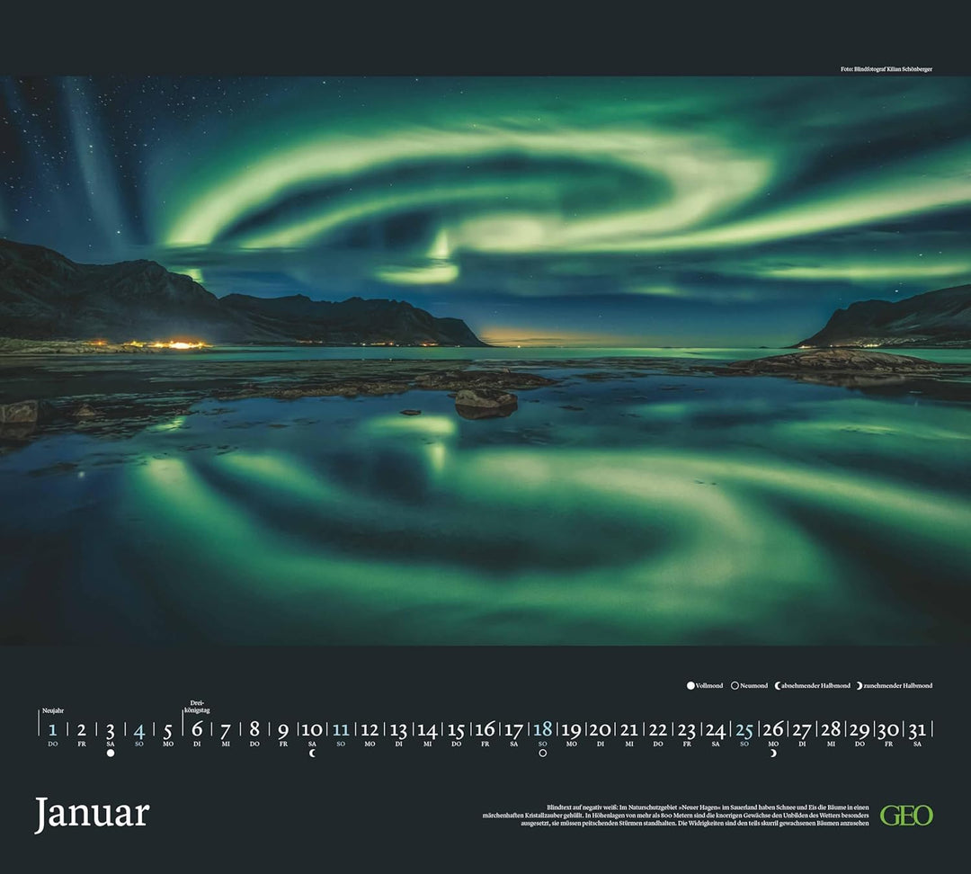 GEO - Im Licht des Nordens 2026 – Wandkalender 50x45 cm, Poster-Kalender mit Polarlichtern & Nordlan