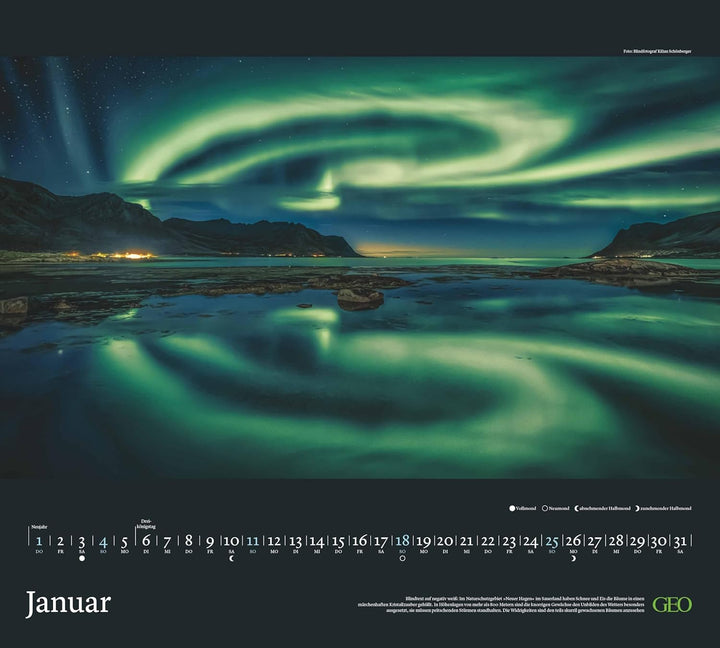 GEO - Im Licht des Nordens 2026 – Wandkalender 50x45 cm, Poster-Kalender mit Polarlichtern & Nordlan