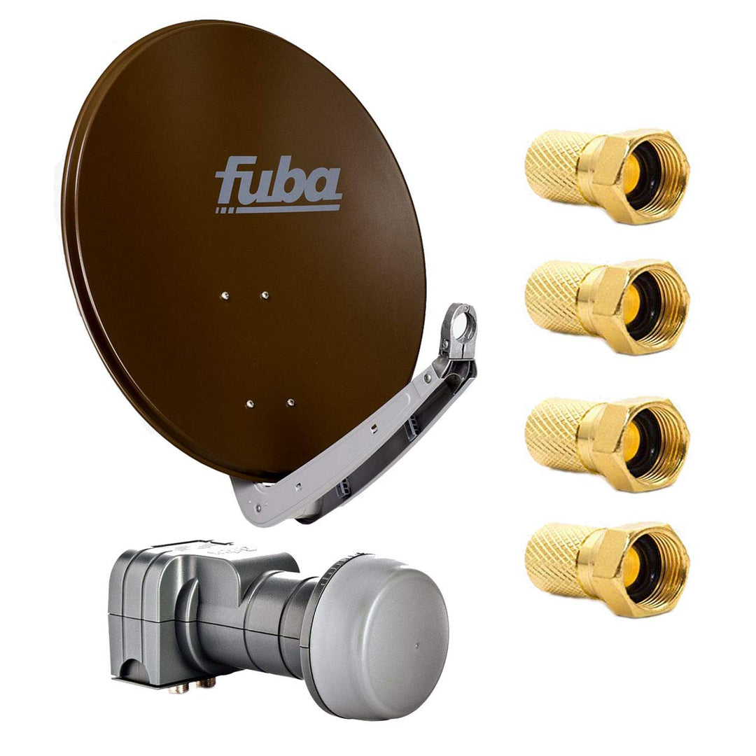Fuba DAA 650 B Satellitenantenne 65 cm Aluminium Braun DEK 217 Twin-LNB HDTV 4K 3D für Zwei Teilnehm