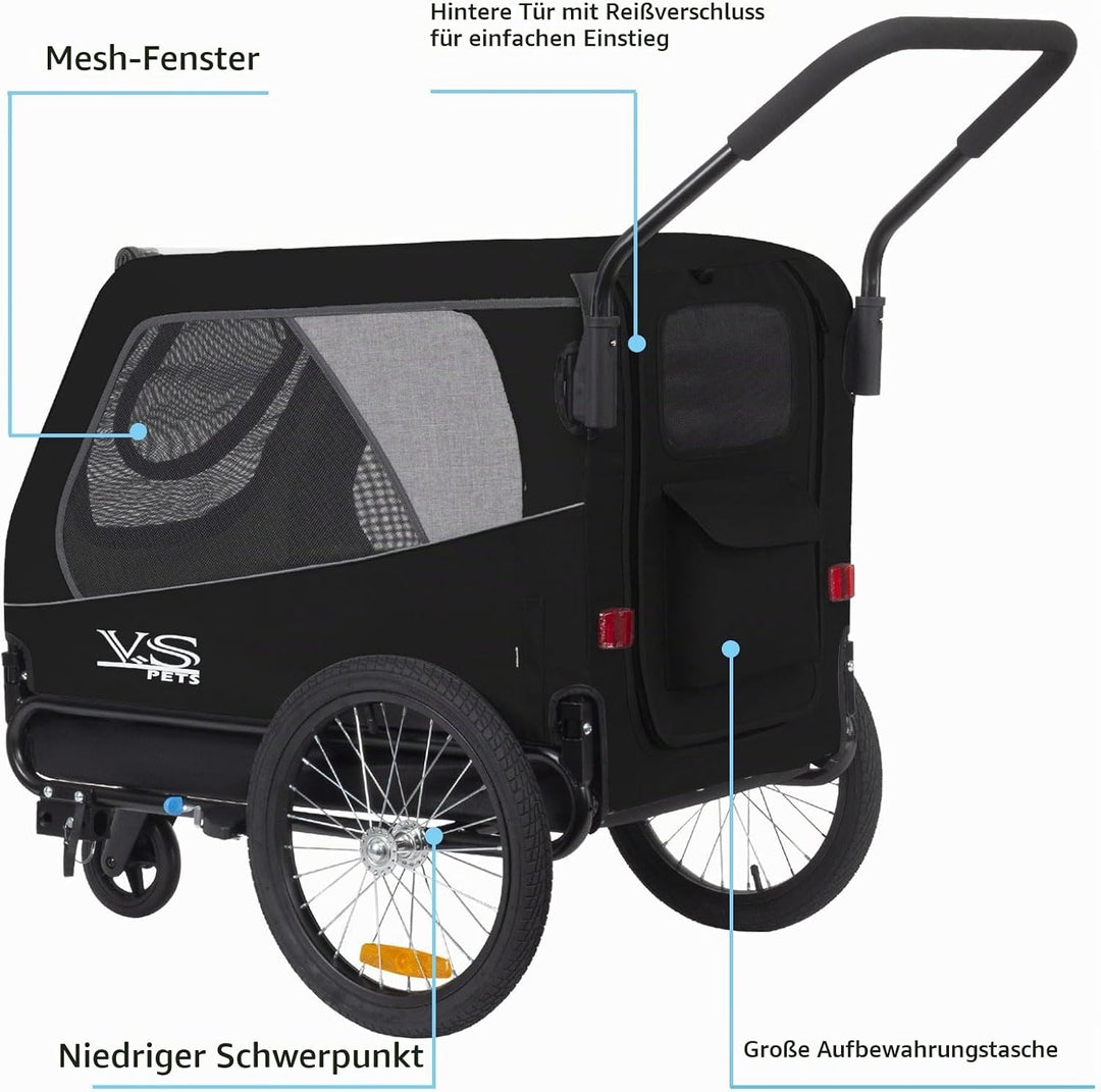 Tiggo VS Pets L Hundeanhänger &amp; Jogger 2-in-1 Hundebuggy, Fahrradanhänger Klappbar,gross ca. 250 Lit