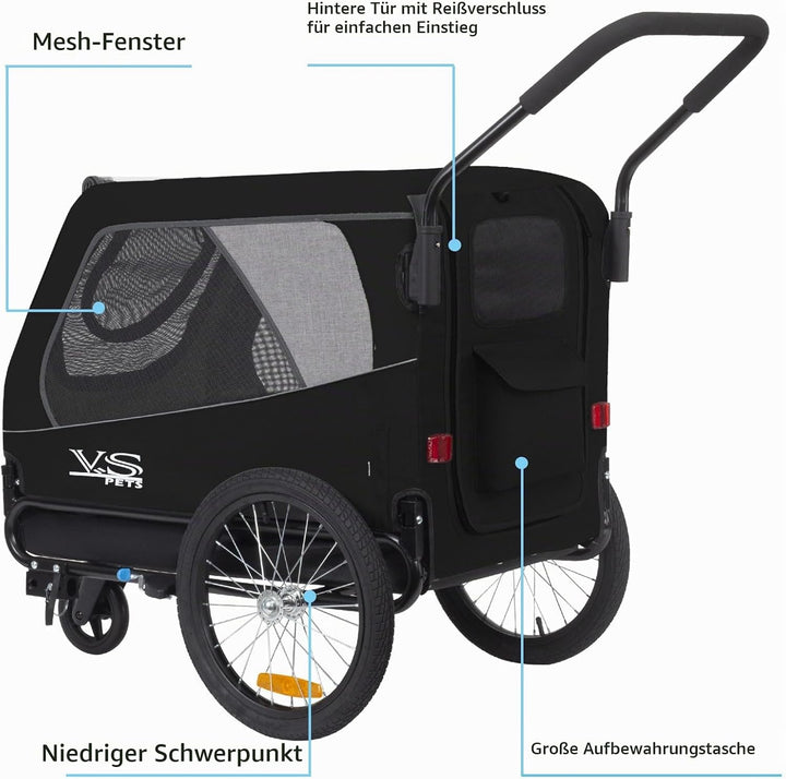Tiggo VS Pets L Hundeanhänger &amp; Jogger 2-in-1 Hundebuggy, Fahrradanhänger Klappbar,gross ca. 250 Lit