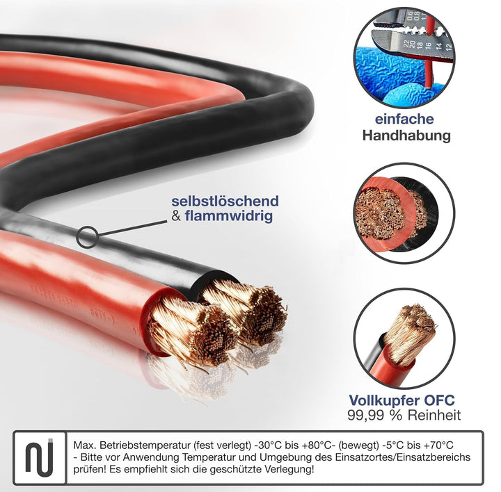 EBROM Batteriekabel SCHWARZ 120 mm² 99,9% Kupfer flexibel 120 mm2 Meterware | MASSE Kabel Stromkabel