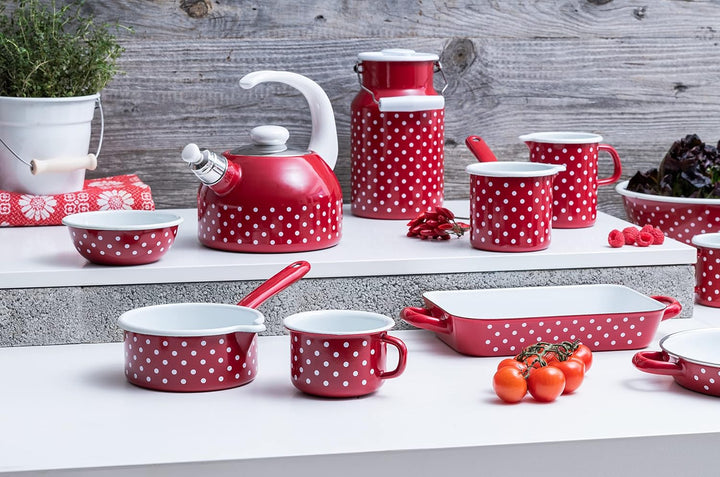 Riess, 0049-077, Bratpfanne 26/17, Bräter, Ofenpfanne, COUNTRY - PÜNKTCHEN ROT, 26 x 17 cm, Höhe 5 c