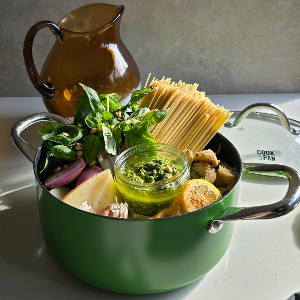Cook & Pan - Go Green Honey Topfset und Pfannenset 9-teilig-Induktionsgeeignet-PFAS frei Wabenstrukt