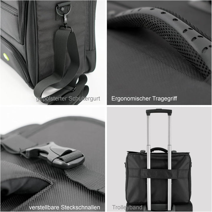 Soft Pilotenkoffer aus RPET in schwarz 46208 | Leichtgewicht mit Laptopfach, Fächertasche, Schulterg