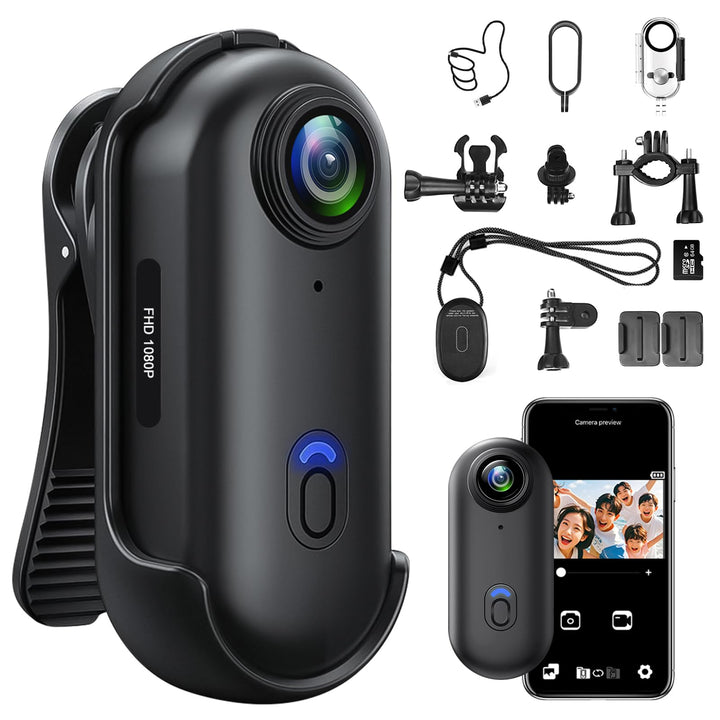 Daumen Action Cam, Motorrad Mini WiFi Kamera HD 1080P Body Kamera, Magnetische Sporthelmkamera mit 3