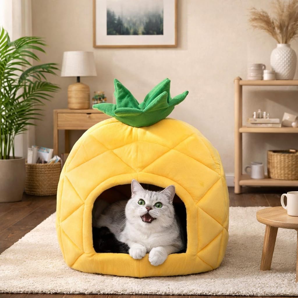 Hollypet Cozy Pet Bett Warm Höhle Nest Schlafbett Ananas Form Welpenhaus für Katzen und kleine Hunde
