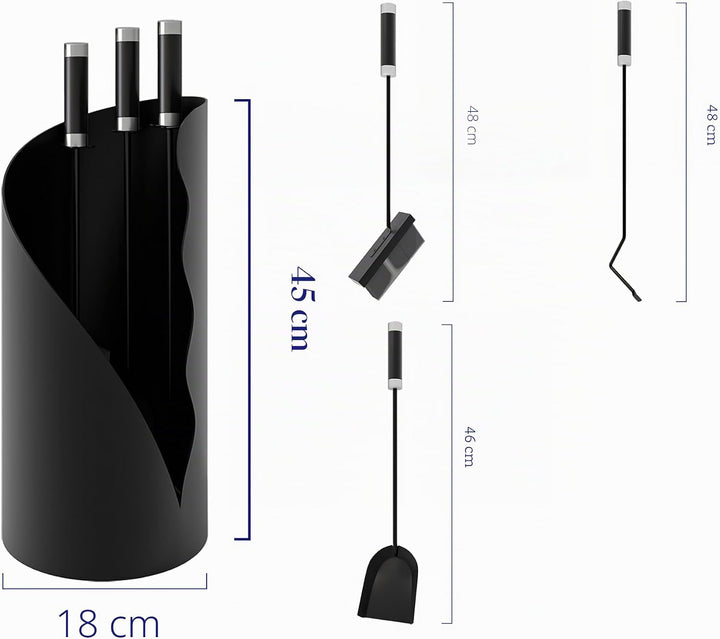 Kingson Kaminbegleiter-Set 3-teilig - Modernes Kaminbesteck mit Bürste, Schaufel & Schürhaken - Rund