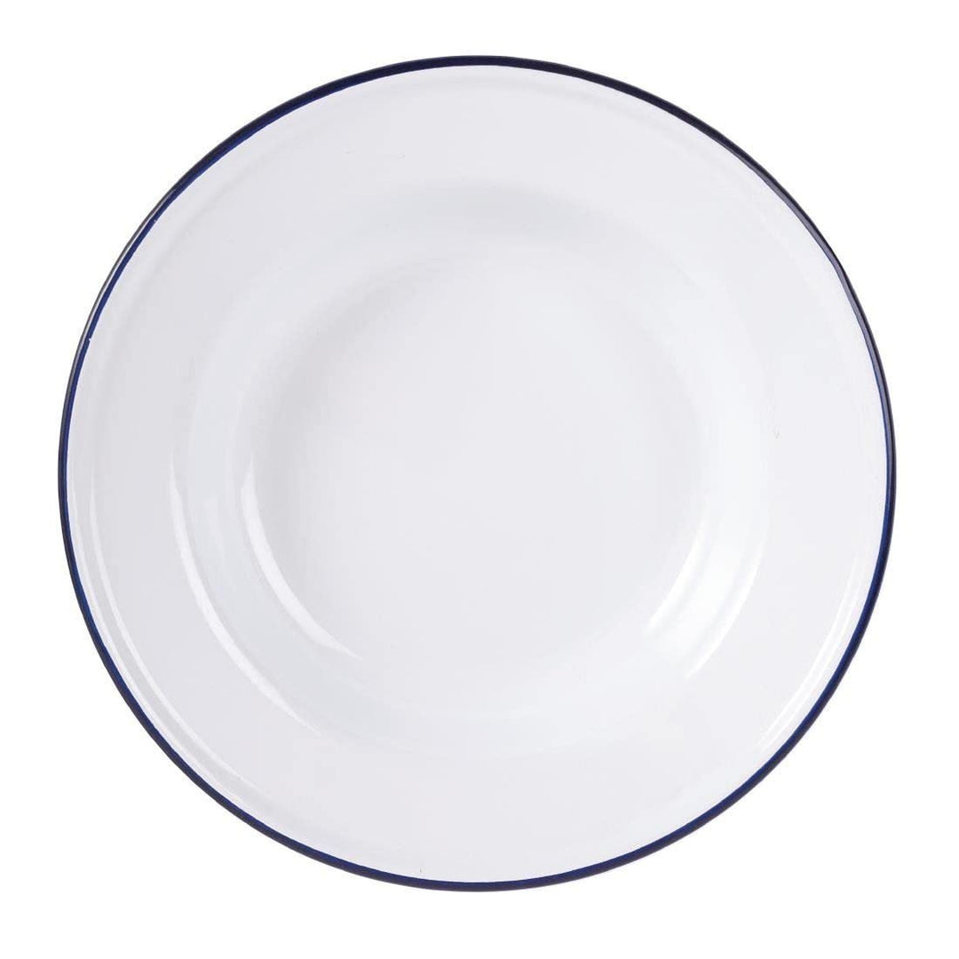 Olympia Emaille Suppenteller Set 245 mm/9 5/8 inch (6er Pack), Weiss mit blauem Rand, Emaillierte St