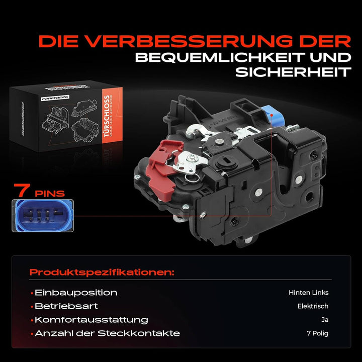 Frankberg Türschloss Stellmotor Hinten Links 7-Polig Kompatibel mit Golf Plus 521 5M1 2004-2013 Golf