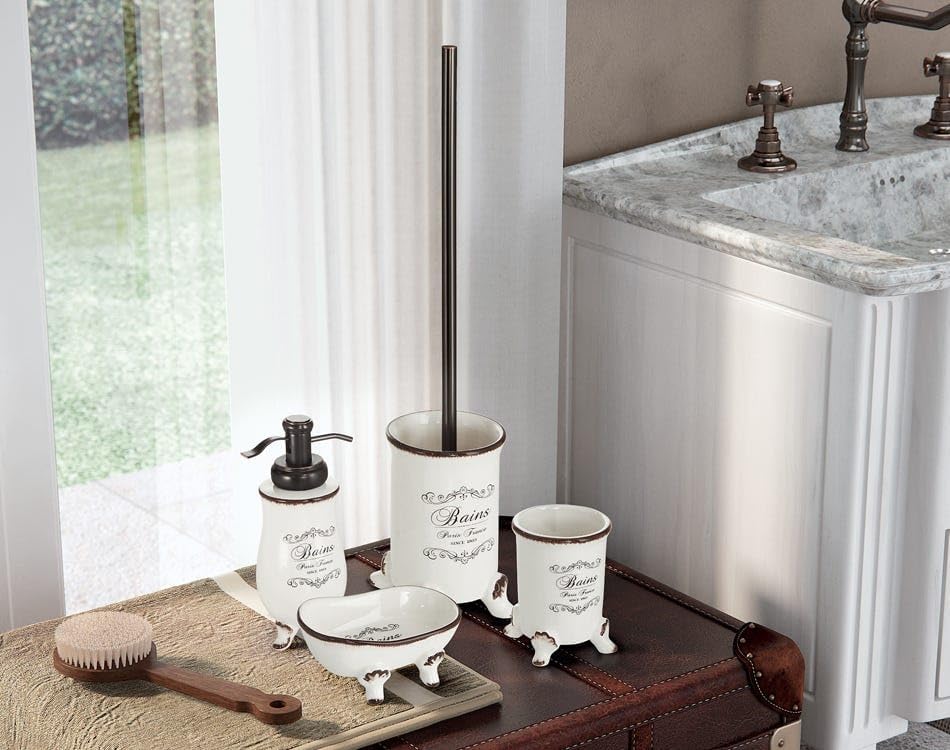 KIAMAMI VALENTINA WEISSER Keramik-TOILETTENBÜRSTENHALTER Shabby CHIC MIT DEKOR | Amelia