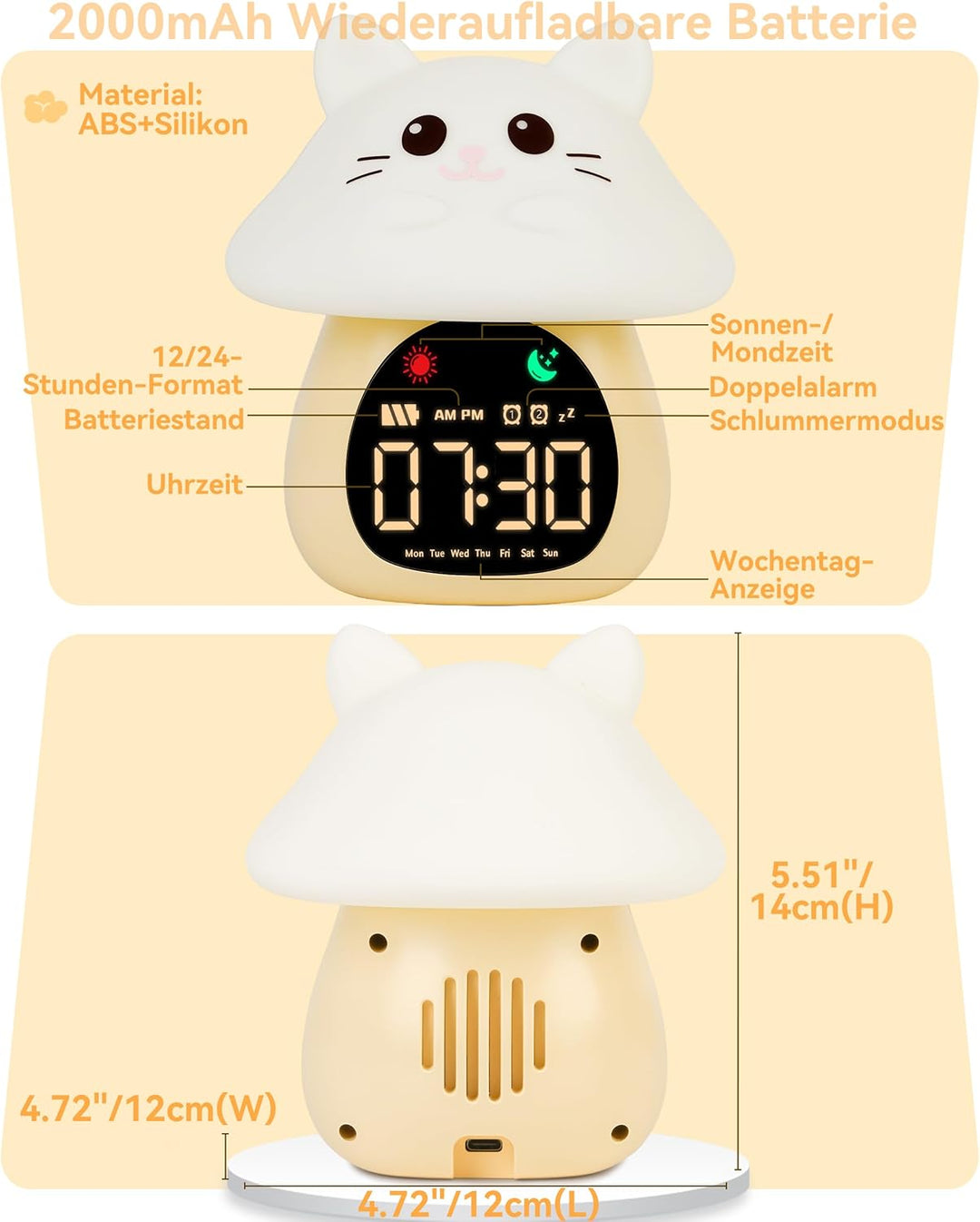 Yiliaw Kinder Schlaflern-Wecker mit Nachtlicht, Ok to Wake Uhr, Doppelalarm, RGB Farben, 6 Wecktöne