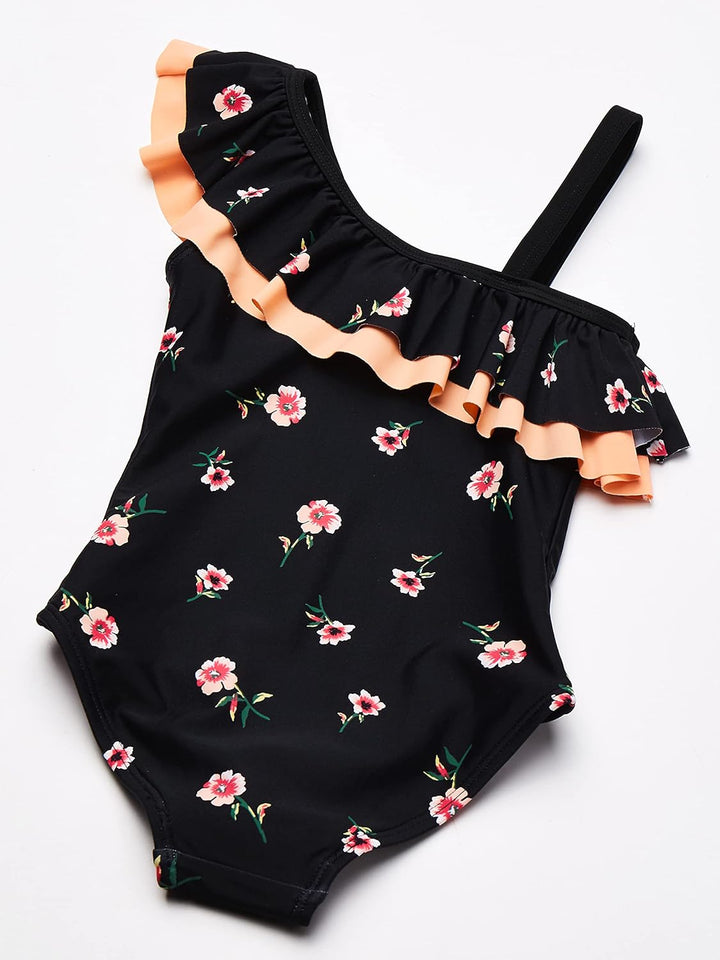 Kanu Surf Girls' Morgan Floral Ruffle One-Shoulder 1-Piece Swimsuit