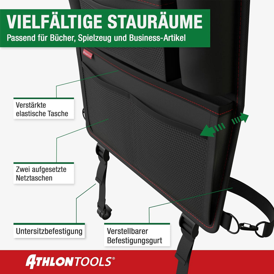 ATHLON TOOLS Der stabilste Autositz-Organizer - Verstärkte Rückwand - Lebensmittelecht - mit integri