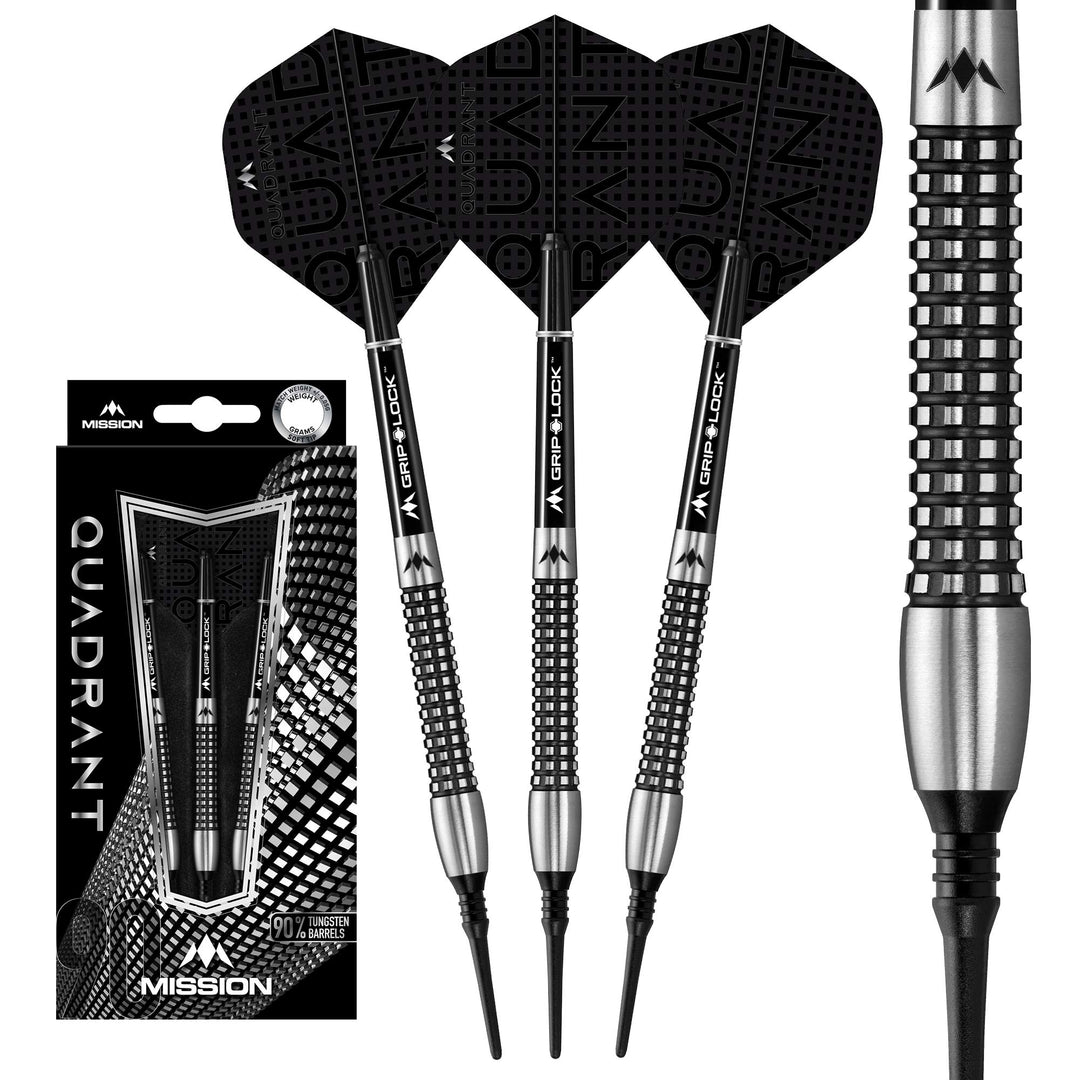 Mission Quadrant Dartpfeile, weiche Spitze, schwarzes Titan M4 20 g, M4 20 g