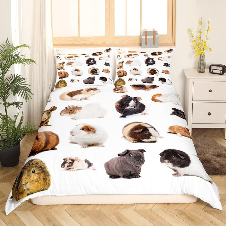 Loussiesd Nettes Meerschweinchen Betten Set Kinder 3D Cavy Muster Bettbezug Set Schönes Haustier Ged