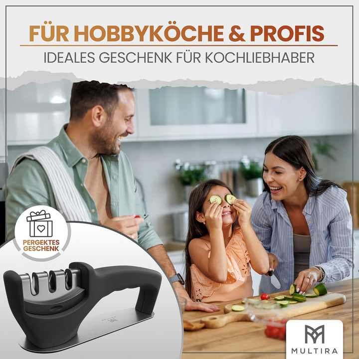 Messerschärfer | Messerschleifer 3-Stufen für Küchenmesser, Stahl- und Keramikklingen | rutschfeste