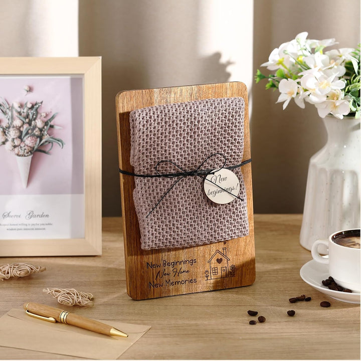 Xuniea Einweihungsgeschenk 23 x 15 cm Holz Frühstücksbrett Baumwolle Küchentuch Neues Zuhause Gesche