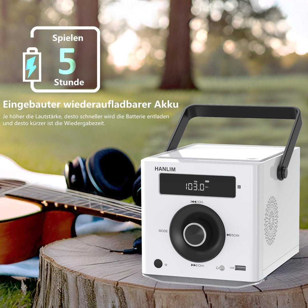 HANLIM Tragbarer CD-Player 20W Bluetooth-kompatibel/UKW-Radio/MP3-Wiedergabe/USB/AUX-Eingang/Kopfhör