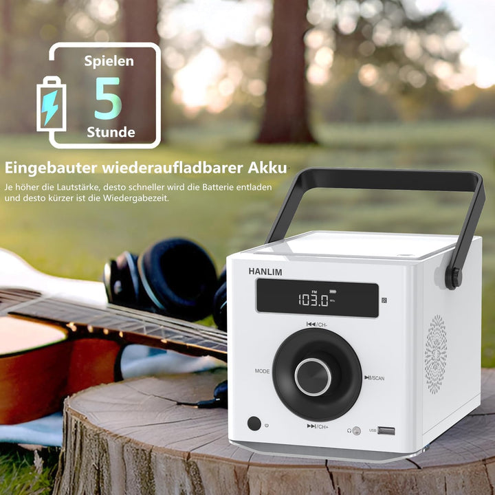 HANLIM Tragbarer CD-Player 20W Bluetooth-kompatibel/UKW-Radio/MP3-Wiedergabe/USB/AUX-Eingang/Kopfhör
