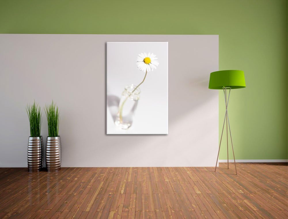 Pixxprint kleines Gänseblümchen im Glas auf Leinwand, XXL riesige Bilder fertig gerahmt mit Keilrahm