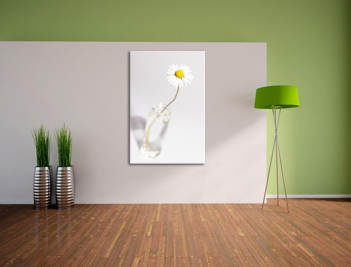 Pixxprint kleines Gänseblümchen im Glas auf Leinwand, XXL riesige Bilder fertig gerahmt mit Keilrahm