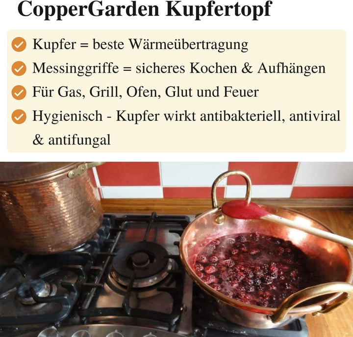 CopperGarden Sossen- & Marmeladentopf 12 Liter I Kochtopf aus Kupfer mit 36 cm Durchmesser I grosser