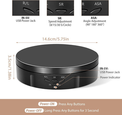 Drehteller elektrisch, 10KG 14,6 cm elektrischer 360-Grad-Drehteller für die Fotografie, mit Akku, 3