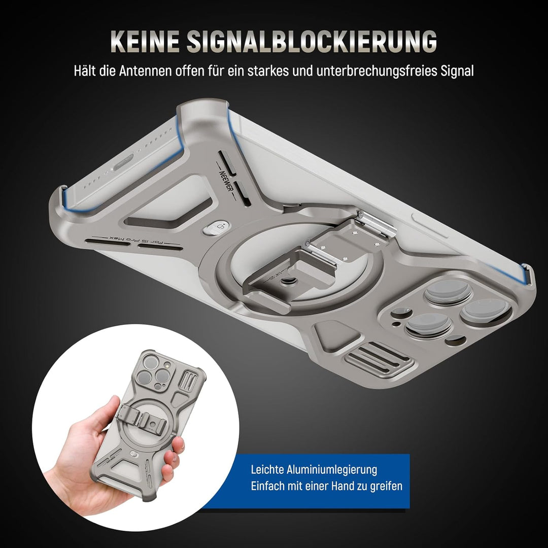 NEEWER LiteArmor Metallrahmen Hülle Kompatibel mit iPhone 15 Pro Max Video Rig Handy Stabilisator mi