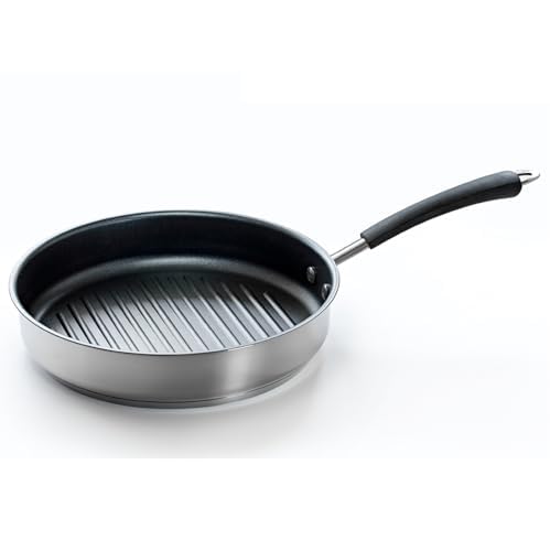 Coolinato Grillpfanne rund 26cm, Pfanne beschichtet für Induktion und andere Herde, Steakpfanne ofen