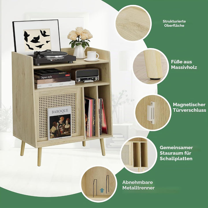 Kiasthome Schallplattenschrank, Vinyl Aufbewahrung mit Plattenspieler-Tisch für Wohnzimmer (Hellholz